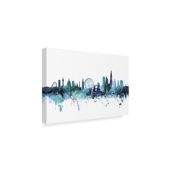 Michael Tompsett 'London England Blue Teal Skyline' Canvas Art,16x24